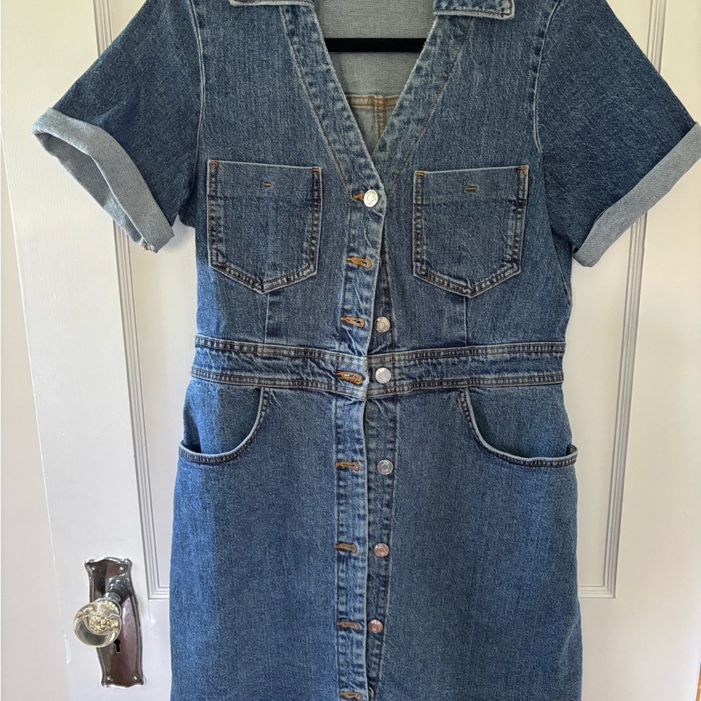 Zara Blue Buttoned Mini Dress with Notched Collar